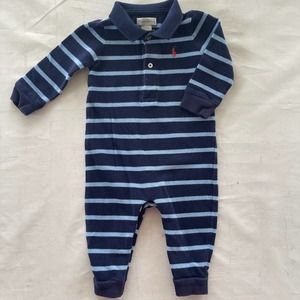 [Ralph Lauren] blue stripe polo and pants one piece set baby size 6 months